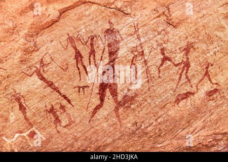 Uralte Felsmalereien in der Wüste Sahara, Tadrart, Algerien Stockfoto