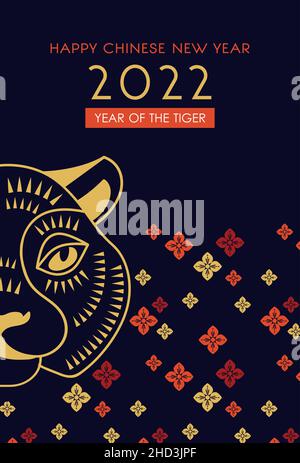 Chinesisches Neujahr 2022 Jahr des Tigers. Social-Media-Karten-Set . Chinesisches Sternzeichen, Lunar Neujahrskonzept, modernes Hintergrunddesign Stock Vektor