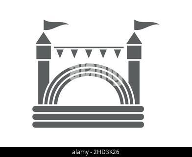 Hüpfburg aufblasbare Burg. Turm und Ausrüstung für Kinderspielplatz. Schild mit dem springenden Haus. Symbol für die Silhouette des Glyphen-Vektors Stock Vektor