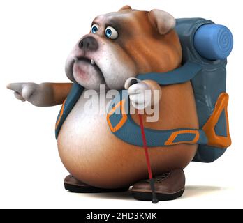 Fun backpacker Bulldog cartoon Charakter Stockfoto