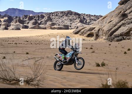 123 Moore Charan (zaf), KTM 450 Rally Replica, Moto, Original von Motul, Aktion während der Etappe 1B der Rallye Dakar 2022 um Hail, am 2nd. Januar 2022 in Hail, Saudi-Arabien - Foto: Gigi Soldano/DPPI/LiveMedia Stockfoto
