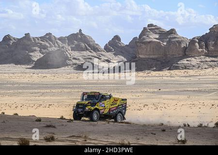 503 Macik Martin (cze), Tomasek Frantisek (cze), Svanda Dacid (cze), Big Shock Racing, Iveco Powerstart, T5 FIA Camion, Aktion während der Etappe 1B der Rallye Dakar 2022 um Hail, am 2nd. Januar 2022 in Hail, Saudi-Arabien - Foto: Gigi Soldano/DPPI/LiveMedia Stockfoto