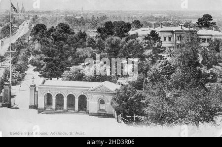 Ein schwarz-weißes Postkartenfoto aus dem Jahr 1911 mit dem Titel „Government House Adelaide, S Aust.“ (Südaustralien) Stockfoto