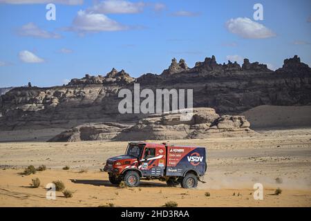 522 De Groot Richard (nld), Hulsebosch Jan (nld), Laan Mark (nld), Firemen Dakar Team, Iveco Magirus 4x4 DRNL, T5 FIA Camion, Aktion während der Etappe 1B der Rallye Dakar 2022 um Hail, am 2nd. Januar 2022 in Hail, Saudi-Arabien - Foto: Gigi Soldano/DPPI/LiveMedia Stockfoto