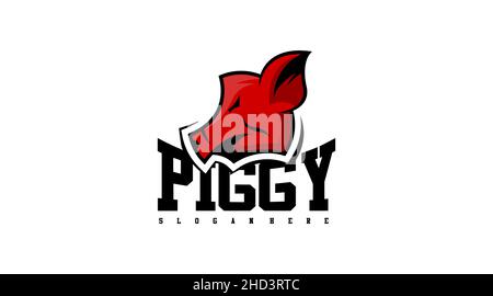 Hog Logo Design Konzept Vektor. Vorlage für Pig-Logo im Retro-Stil Stock Vektor