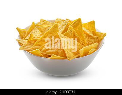 Mais-Chips, mexikanische Nachos isoliert auf weißem Hintergrund Stockfoto