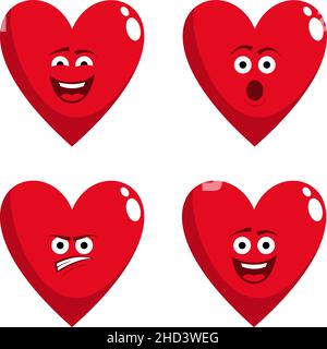 Cartoon Herz Charakter mit Gesicht und Emotionen Stock Vektor