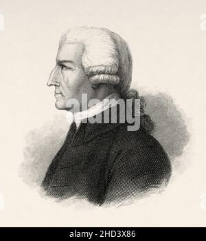 John Howard (1726-1790) war Philanthropin und früher englischer Gefängnisreformer. VEREINIGTES KÖNIGREICH. Europa. Alte gravierte Illustration aus dem 19th. Jahrhundert von Portraits et histoire des hommes utile von Societe Montyon et Franklin 1837 Stockfoto