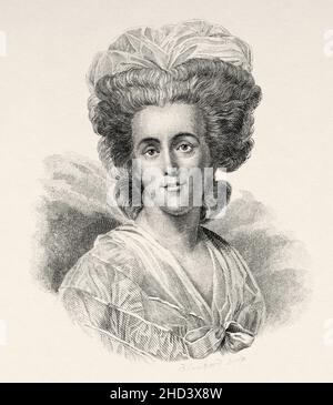 Madame Necker. Suzanne Curchod (1737-1794) war die Frau von Jacques Necker und leitete einen der berühmtesten Salons des Alten Regimes. Frankreich. Europa. Alte gravierte Illustration aus dem 19th. Jahrhundert von Portraits et histoire des hommes utile von Societe Montyon et Franklin 1837 Stockfoto