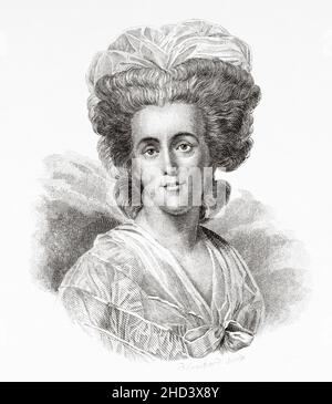 Madame Necker. Suzanne Curchod (1737-1794) war die Frau von Jacques Necker und leitete einen der berühmtesten Salons des Alten Regimes. Frankreich. Europa. Alte gravierte Illustration aus dem 19th. Jahrhundert von Portraits et histoire des hommes utile von Societe Montyon et Franklin 1837 Stockfoto