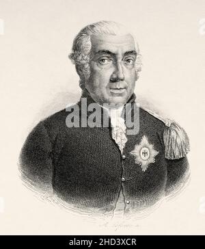 Leopold III. Friedrich Franz, Herzog von Anhalt-Dessau (1740-1817), bekannt als Prinz Franz oder Vater Franz, war ein deutscher Fürst des Hauses Ascania. Von 1751 bis 1807 war er regierender Fürst des Fürstentums Anhalt-Dessau und ab 1807 erster Herzog des Herzogtums Anhalt-Dessau. Europa. Alte gravierte Illustration aus dem 19th. Jahrhundert von Portraits et histoire des hommes utile von Societe Montyon et Franklin 1837 Stockfoto