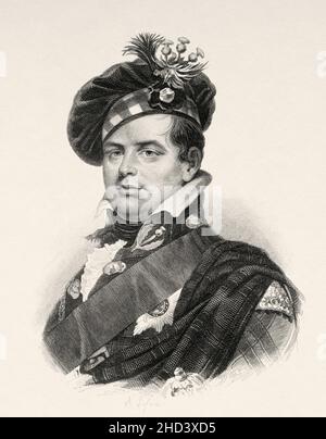 Prinz Augustus Friedrich (1773-1843) Herzog von Sussex, war der sechste Sohn und das neunte Kind von König Georg III. Und seiner Gemahlin Charlotte von Mecklenburg-Strelitz. Er war der einzige überlebende Sohn von George III, der keine Armee- oder Marine-Karriere verfolgte. VEREINIGTES KÖNIGREICH. Europa. Alte gravierte Illustration aus dem 19th. Jahrhundert von Portraits et histoire des hommes utile von Societe Montyon et Franklin 1837 Stockfoto