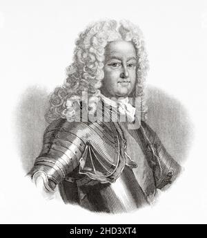 Stanisław i Leszczyński (1677-1766) Stanislaus I. König von Polen, Großherzog von Litauen, Herzog von Lothringen und Graf des Heiligen Römischen Reiches. Europa. Alte gravierte Illustration aus dem 19th. Jahrhundert von Portraits et histoire des hommes utile von Societe Montyon et Franklin 1837 Stockfoto