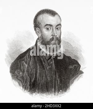 Andreas Vesalius (1514-1564) Anatom, Arzt und Autor eines der einflussreichsten Bücher über die menschliche Anatomie, De Humani Corporis Fabrica Libri Septem, Begründer der modernen menschlichen Anatomie, aus dem 16th. Jahrhundert. Professor an der Universität Padua, kaiserlicher Arzt am Hof von Kaiser Karl V. Europa. Alte gravierte Illustration aus dem 19th. Jahrhundert von Portraits et histoire des hommes utile von Societe Montyon et Franklin 1837 Stockfoto
