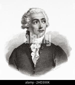 Antoine-Laurent de Lavoisier (1743-1794) Antoine Lavoisier nach der Französischen Revolution war ein französischer Adliger und Chemiker, der von zentraler Bedeutung für die chemische Revolution des 18th. Jahrhunderts war und großen Einfluss auf die Geschichte der Chemie und der Biologie hatte. Frankreich. Europa. Alte gravierte Illustration aus dem 19th. Jahrhundert von Portraits et histoire des hommes utile von Societe Montyon et Franklin 1837 Stockfoto