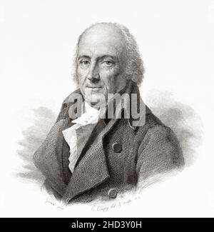 Jean Darcet. Jean d'Arcet (1724-1801) war ein französischer Chemiker und Direktor der Porzellanarbeiten in Sèvres. Er war einer der ersten, der in Frankreich Porzellan herstellt. Europa. Alte gravierte Illustration aus dem 19th. Jahrhundert von Portraits et histoire des hommes utile von Societe Montyon et Franklin 1837 Stockfoto