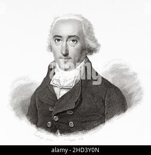 Jacques-Constantin Périer (1742-1818) französischer Autodidakt und Geschäftsmann, der zusammen mit seinem Bruder die Compagnie des eaux de Paris gründete, ein Unternehmen, das im Zentrum der großen Börsenspekulationen unter Ludwig XVI. Steht Frankreich. Europa. Alte gravierte Illustration aus dem 19th. Jahrhundert von Portraits et histoire des hommes utile von Societe Montyon et Franklin 1837 Stockfoto