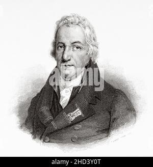 Claude Louis Berthollet (1748-1822) war ein savoyisch-französischer Chemiker, der 1804 Vizepräsident des französischen Senats wurde, der als erster die Bleichwirkung von Chlorgas demonstrierte und eine Lösung von Natriumhypochlorit als modernes Bleichmittel entwickelte. Frankreich. Europa. Alte gravierte Illustration aus dem 19th. Jahrhundert von Portraits et histoire des hommes utile von Societe Montyon et Franklin 1837 Stockfoto