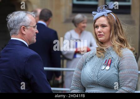 Naomi Hall, ehemalige RAF Senior Aircraft Woman beim Westminster Abbey Thanksgiving Service in London, England, Großbritannien Stockfoto