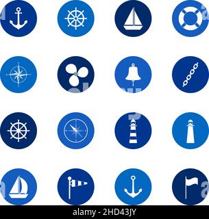 Satz von Seezeichen auf farbigem Hintergrund, Vektordarstellung Stock Vektor