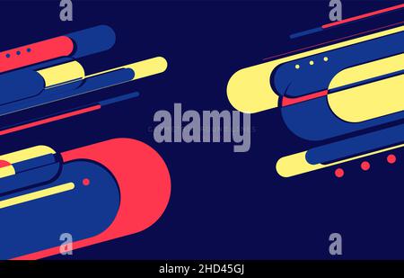 Abstraktes Design mit abgerundeten Linien und geometrischen Kunstwerken. Überlappung auf dunkelblauem Vorlagenhintergrund. Stock Vektor