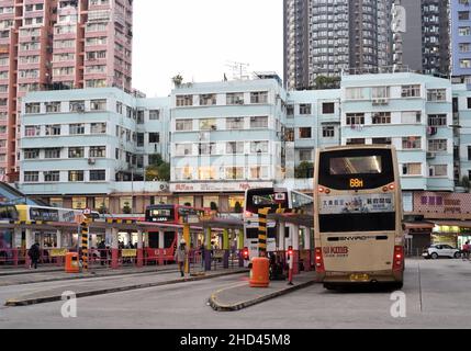 Offene Bushaltestellen, Hongkong Stockfoto