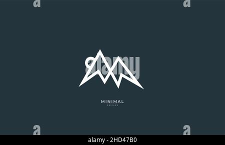 Ein Linienkunst-Ikonen-Logo eines Berges mit Sonne Stock Vektor