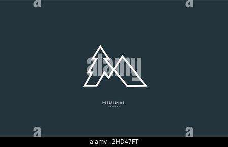 Ein Linienkunst-Ikonenlogo eines Berges mit einem Baum Stock Vektor