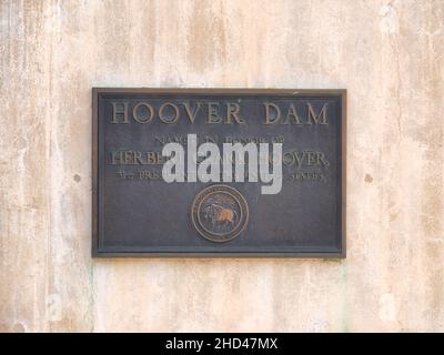 Nahaufnahme eines Schildes, das den Standort im Hoover Dam, Boulder, USA anzeigt Stockfoto