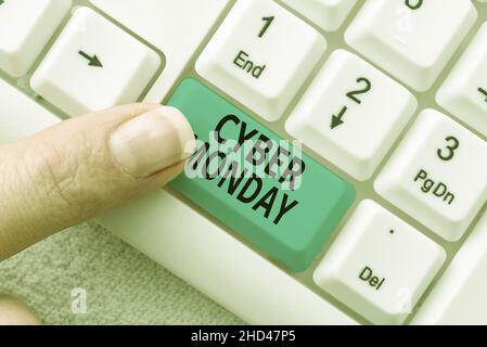 Schreiben Anzeige Text Cyber Monday. Wort geschrieben an einem Tag, an dem E-Commerce-Websites bieten einen besonderen Deal für Käufer Abstract Online-Registrierung Stockfoto