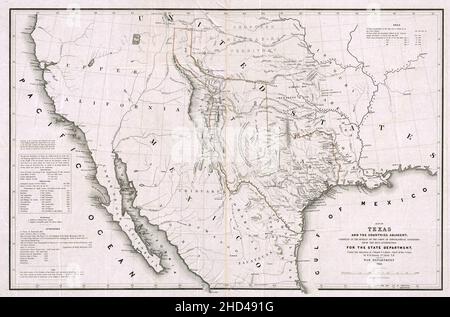 Eine visuelle Darstellung der texanischen Annexion von Mexiko in die USA auf einer detaillierten Karte Stockfoto