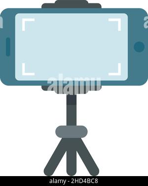 Symbol für Videoaufzeichnung auf einem Smartphone mit Stativ. Flache Abbildung des Smartphones auf Stativ Video aufnehmen Vektor-Symbol auf weißem Hintergrund isoliert Stock Vektor