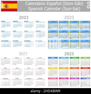 2023 Spanischer Mix Kalender so-Sa auf weißem Hintergrund Stock Vektor