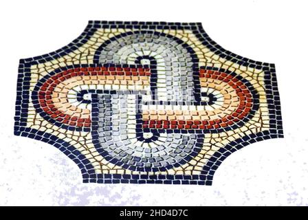 Nahaufnahme eines römischen Mosaikdesigns aus dem 5.. Jahrhundert n. Chr. von Kos Island, Griechenland Stockfoto