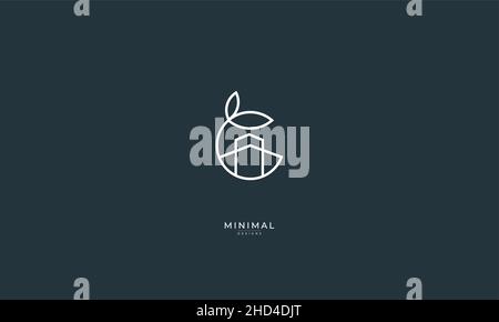 Eine Linie Art Icon Logo eines Hauses / zu Hause mit einem Blatt Kreis Stock Vektor