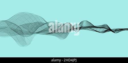 Abstrakte dunkle Drahtgitarre-Wellenform oder polygonale Struktur auf türkisfarbenem Hintergrund, Visualisierung von Schallwellen, akustisches Konzept Stockfoto
