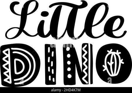 Schriftzug Dinosaurier Vektor Handgezeichnetes Zitat für Banner, Poster und Aufkleber Konzept mit skandinavischem Text Little Dino. Symbolnachrichtensatz isoliert ein Stock Vektor