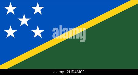 Nationalflagge Salomonen, dünner, gelber Streifen, der sich diagonal vom unteren teilt das obere Dreieck ist blau mit fünf weißen fünfzackigen Sternen und Stock Vektor