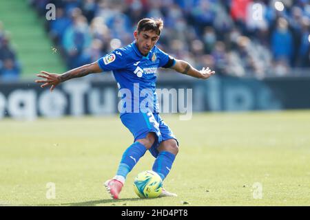 Damian Suarez von Getafe während des Fußballspiels der spanischen Meisterschaft La Liga zwischen Getafe CF und Real Madrid am 2. Januar 2022 im Coliseum Alfonso Perez Stadion in Getafe, Madrid, Spanien - Foto: Oscar Barroso/DPPI/LiveMedia Stockfoto