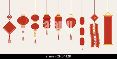 Set von isolierten roten chinesischen Neujahrslaternen Stock Vektor