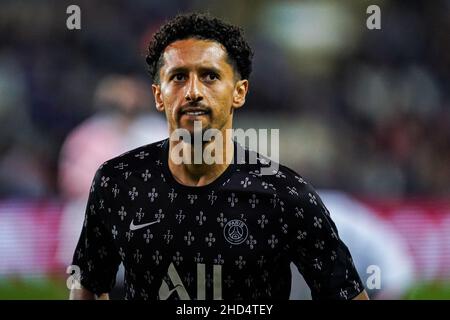 BRÜGGE, BELGIEN - 15. SEPTEMBER: Marquinhos von Paris Saint-Germain vor dem UEFA Champions League-Gruppenspiel zwischen dem Club Brugge und Paris Saint-Germain am 15. September 2021 im Jan Breydelstadion in Brügge, Belgien (Foto: Joris Verwijst/Orange Picches) Stockfoto