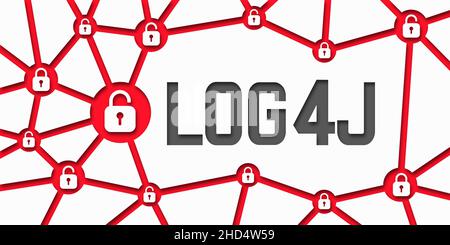 Log4Shell. log4j Sicherheitslücke. Web World Data Center Network Infection Concept Stockfoto