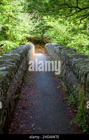 Enger Brückenweg über den Fluss Brathay, der durch Skelwith, Cumbria, Großbritannien, führt Stockfoto