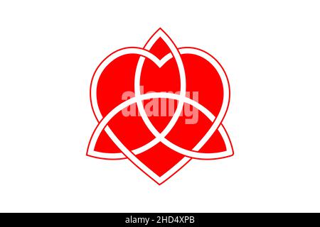 Keltischer Liebesknoten, verflochene Herzform und Triquetra, Symbol für ewige Liebe. Red Logo Icon Valentines Konzept, Vektor-Tattoo isoliert Stock Vektor