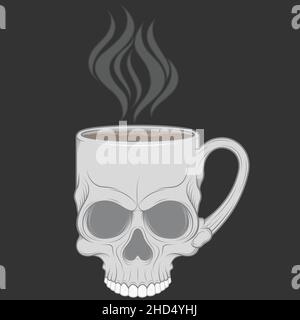 Abbildung von Schädelform Tasse mit heißem Kaffee, heißes Getränk in einem menschlichen Schädel Stock Vektor