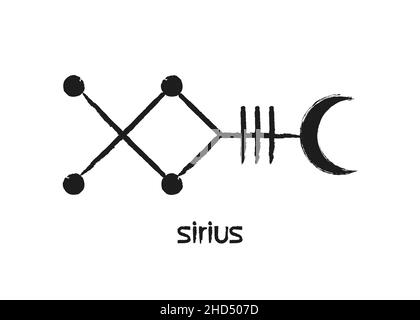 Mystische Sirius Sternsymbol Astrologie Alphabet Zeichen, Canis Major Hieroglyphen kabbalistischen Symbole, schwarze Tattoo-Farbe Pinsel Stil Symbol, Vektor-Logo Stock Vektor