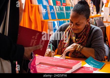 Christiane Marie Taubira ist eine französische Politikerin, die von 2012 bis 2016 unter Präsident François Hollande als Justizministerin Frankreichs in der Regierung von Premierminister Jean-Marc Ayrault fungierte. Frankreich. Stockfoto