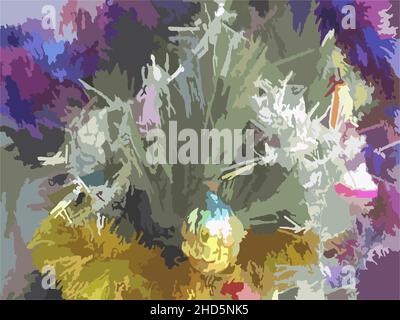 Grunge Neujahrsmotiv für Hintergründe und Texturen. Weihnachtsbaum mit Spielzeug für Feiertage und Veranstaltungen, Abdeckungen, Tapeten oder Poster, Grußkarten Stockfoto