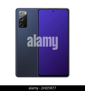 Galaxy Smartphone Mockup mit drei Kameras. S20 Violettes isoliertes Modell. Vektorgrafik Stock Vektor