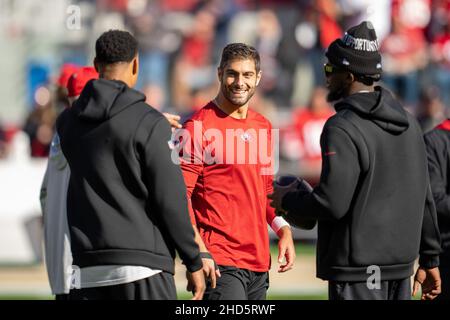 San Francisco 49ers Quarterback Jimmy Garoppolo (10) vor dem Spiel gegen die Houston Texans in Santa Clara, Kalifornien, Sonntag Januar Stockfoto